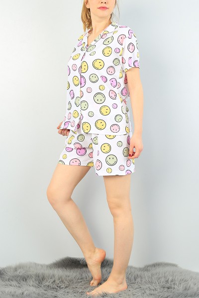 Renkli Düğmeli Bayan Şort Pijama Takımı 62624
