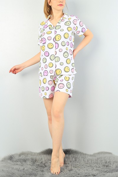 Renkli Düğmeli Bayan Şort Pijama Takımı 62624
