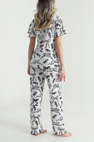 Renkli Düğmeli Bürümcük Kadın Pijama Takımı 479563