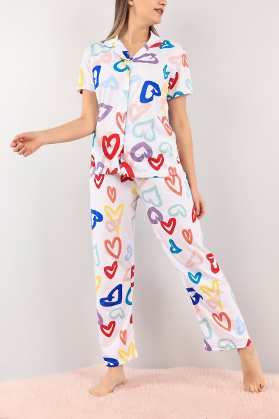 Renkli Düğmeli Desenli Bayan Pijama Takımı 110202