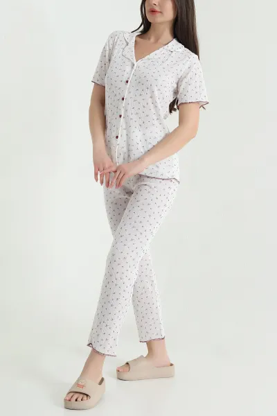 Renkli Düğmeli Kısa Kollu Kadın Pijama Takımı 454585