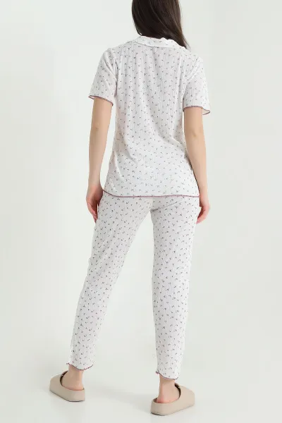Renkli Düğmeli Kısa Kollu Kadın Pijama Takımı 454585