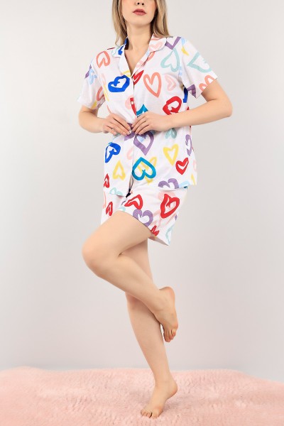 Renkli Düğmeli Şortlu Bayan Pijama Takımı 110208