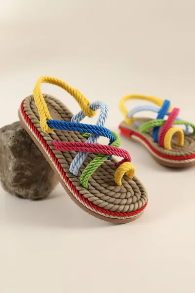 Renkli Hasır Örgülü Sandalet 250700
