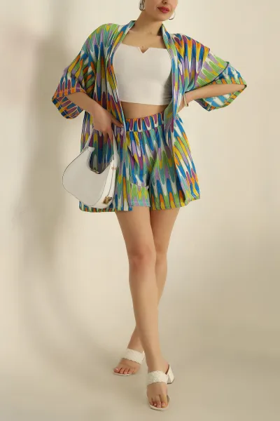 Renkli Kimono Şort Okyanus İkili Takım 261102