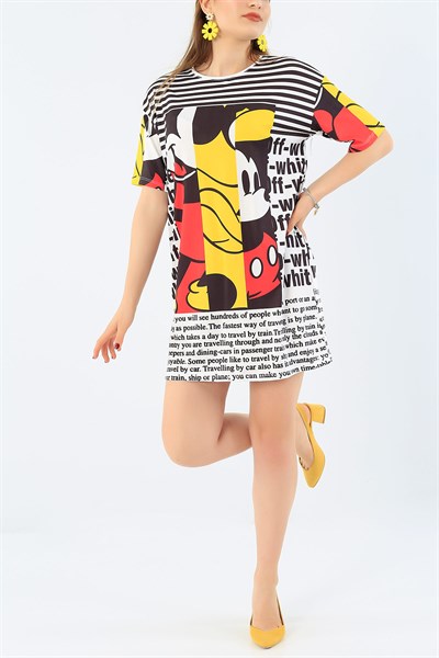 Renkli Komple Baskı Bayan Salaş Elbise 35297