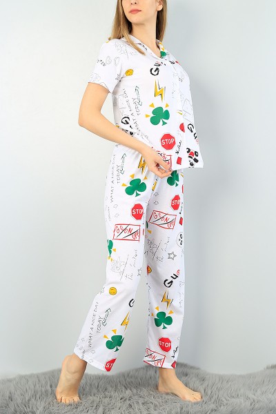 Renkli Komple Baskılı Bayan Pijama Takımı 62956