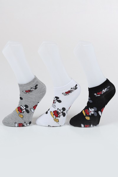 Renkli Mickey Mouse Desenli Üçlü Patik Çorap 85071