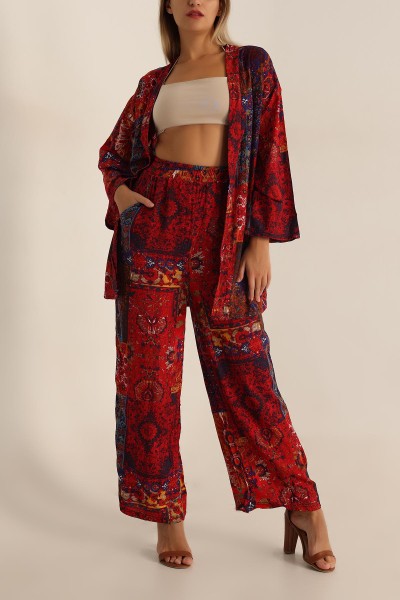 Renkli Pantolon Kimono Dokuma İkili Takım 196948