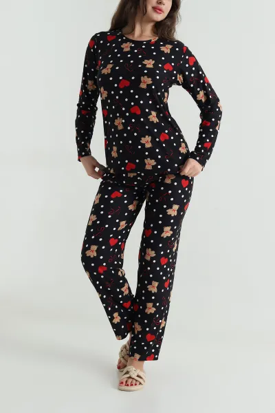Renkli Uzun Kollu Süet Kadın Pijama Takımı 499337