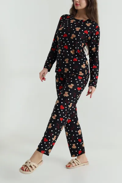 Renkli Uzun Kollu Süet Kadın Pijama Takımı 499337