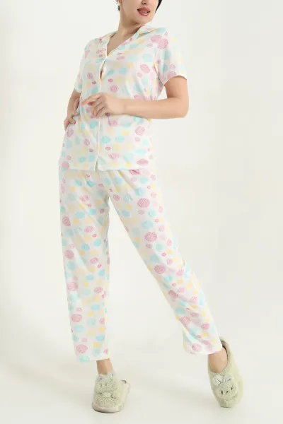Renkli Viskon Düğmeli Kadın Pijama Takımı 341732