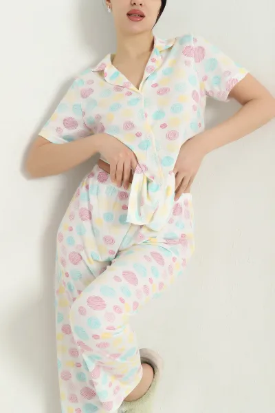 Renkli Viskon Düğmeli Kadın Pijama Takımı 341732