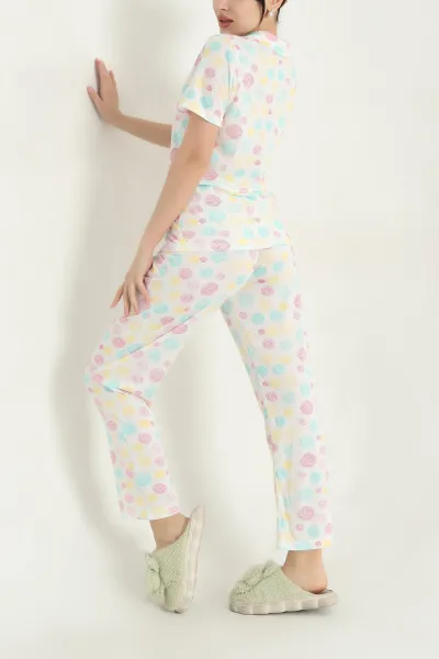 Renkli Viskon Düğmeli Kadın Pijama Takımı 341732