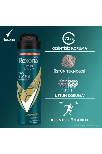 Rexona Men Erkek Sprey Deodorant Champions 72 Saat Kesintisiz Koruma 150 ml 286791