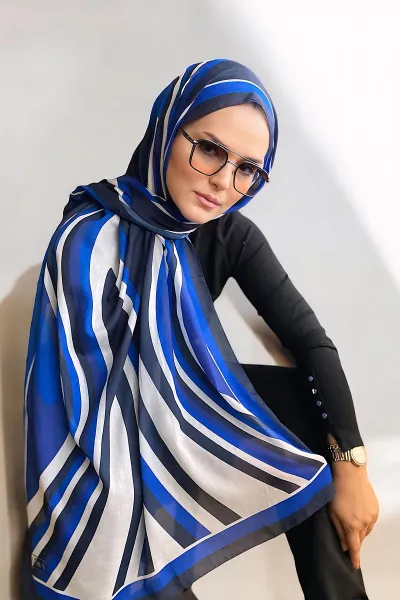 Saks Mavi 180x70 Desenli Dijital Baskılı Pamuk Şal 323050