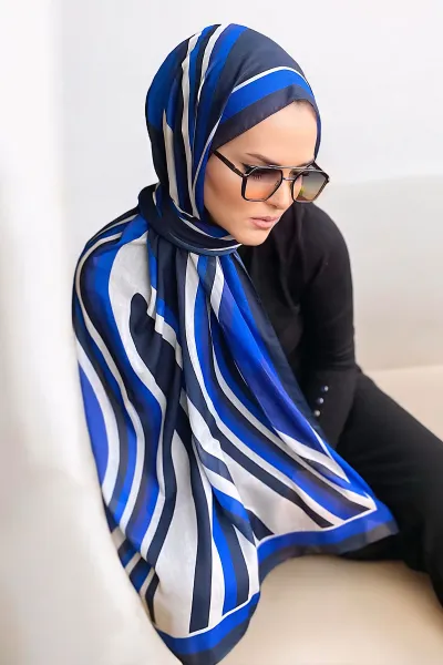 Saks Mavi 180x70 Desenli Dijital Baskılı Pamuk Şal 323050