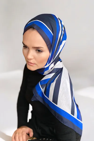 Saks Mavi 180x70 Desenli Dijital Baskılı Pamuk Şal 323050