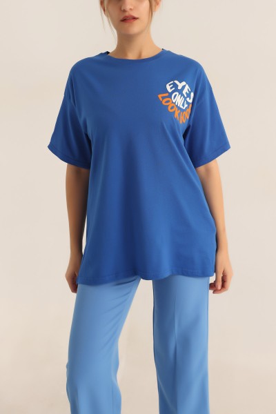 Saks Mavi Baskılı Bayan Tişört 186548