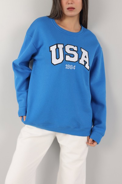 Saks Mavi İçi Şardonlu Bayan Sweat -T 149391