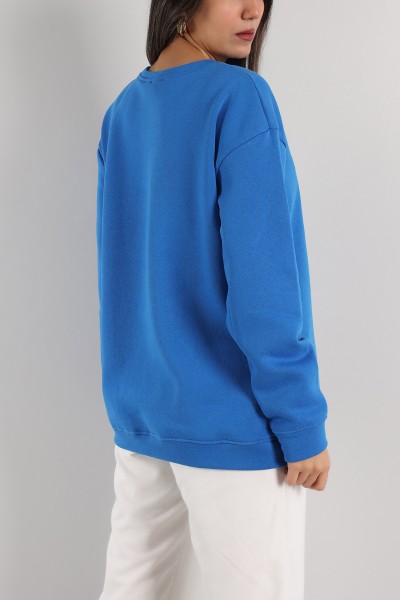 Saks Mavi İçi Şardonlu Bayan Sweat -T 149391