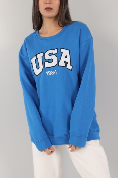 Saks Mavi İçi Şardonlu Bayan Sweat -T 149391