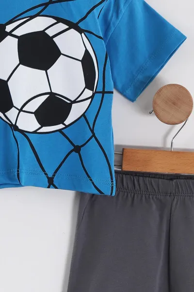 Saks Mavisi (0-4 Yaş) Futbol Topu Baskılı Tişörtlü Şortlu Süprem Erkek Çocuk Yazlık Takım 457383