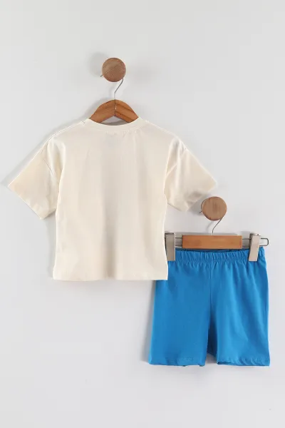 Saks Mavisi (0-4 Yaş) Take Me To Baskılı Tişörtlü  Şortlu Süprem Erkek Çocuk Yazlık Takım 461270
