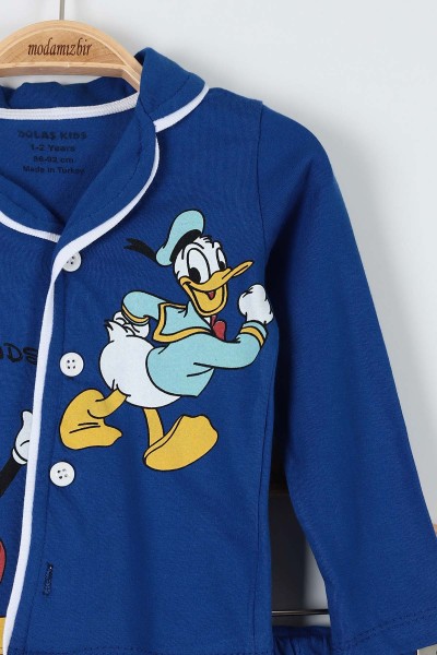 Saks Mavisi (1-3 Yaş) Ördek Baskılı Erkek Bebe Pijama Takım 181874