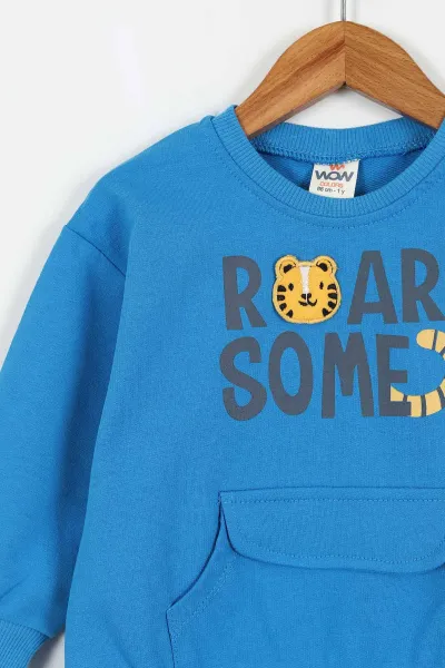 Saks Mavisi (1-4 Yaş) Roar Some Baskılı Kanguru Cepli  2 İp Erkek Çocuk Takım 428600