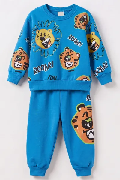 Saks Mavisi (1-4 Yaş)Aslan  Baskılı  3 İp Şardonlu Erkek Çocuk&Bebek Kışlık Takım 489457