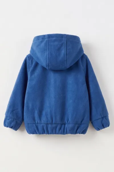 Saks Mavisi (1-5 Yaş) Kapüşonlu Cepli Astarlı Kaşe Erkek Çocuk Mont 495773