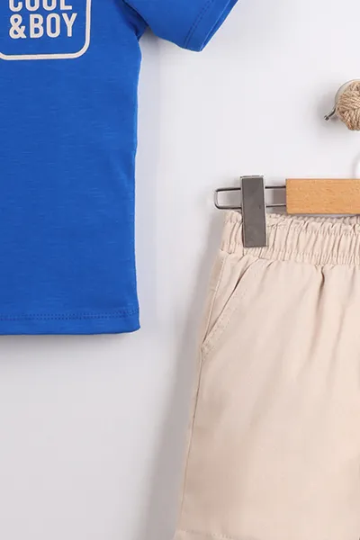 Saks Mavisi (10-13 Yaş)Gömlek Yaka Düğmeli Gabardin Şortlu Erkek Çocuk Takım 457662