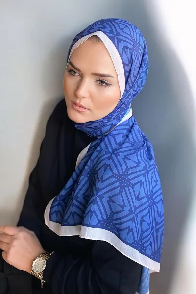 Saks Mavisi 180X70 cm Dijital Baskı Baryy Desenli Pamuk Şal 331651