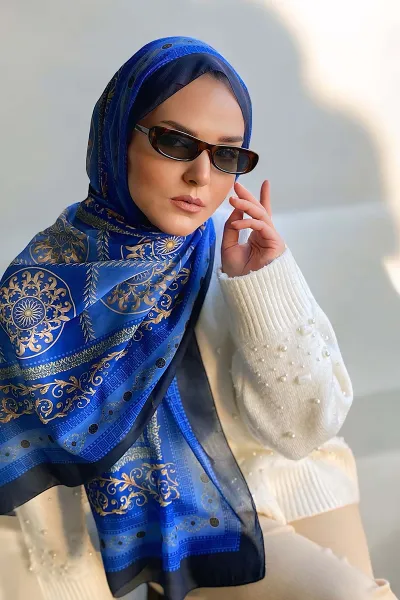 Saks Mavisi 180X70 cm Dijital Baskı Lenora Desenli Pamuk Şal 331623