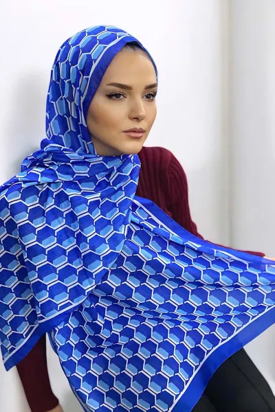 Saks Mavisi 180X70 cm Dijital Baskı Chaıne Desenli Pamuk Şal 333221