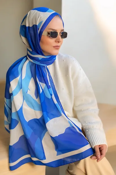 Saks Mavisi 180X70 cm Dijital Baskı Colorful Desenli Pamuk Şal 336629