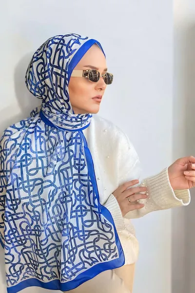 Saks Mavisi 180X70 cm Dijital Baskı Jethro Desenli Pamuk Şal 332044