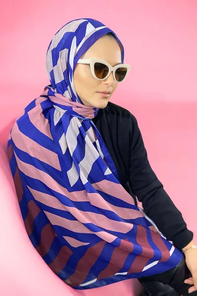 Saks Mavisi 180X70 cm Dijital Baskı Lorenza Desenli Pamuk Şal 336612