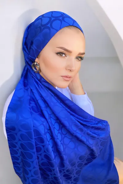 Saks Mavisi 180x70 Jakar İpeksi Bloom Desen Şal 298201