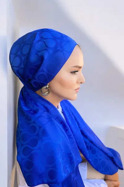 Saks Mavisi 180x70 Jakar İpeksi Bloom Desen Şal 298201