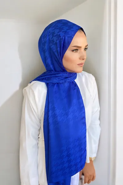 Saks Mavisi 180x70 Jakar İpeksi Kazayağı Desen Şal 298246