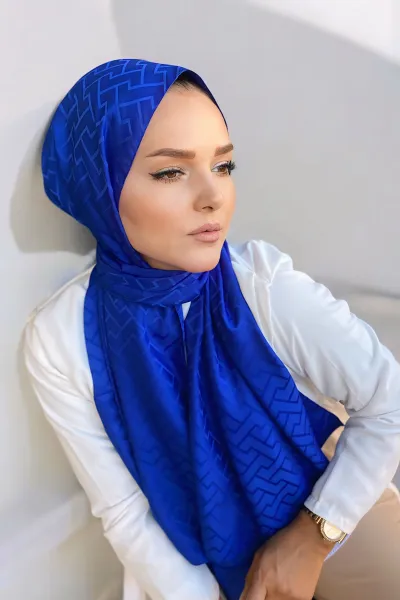 Saks Mavisi 180x70 Jakar İpeksi Labirent Desen Şal 270909