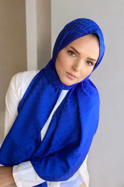 Saks Mavisi 180x70 Jakar İpeksi Labirent Desen Şal 270909