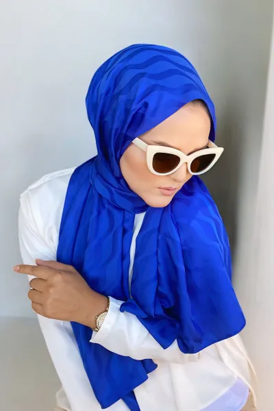 Saks Mavisi 180x70 Jakar İpeksi Su Yolu Desen Şal 298225