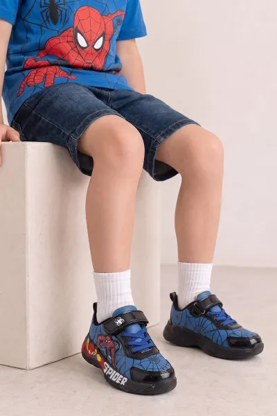 Saks Mavisi ( 26 - 30 ) Işıklı Cırt Bantlı Bağcıklı Erkek Çocuk Spor Ayakkabı 488106