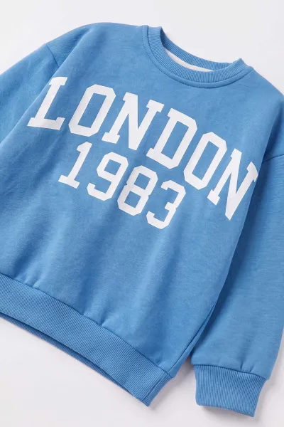 Saks Mavisi (3-10 Yaş)  London Baskılı 3 İp Şardonlu Erkek Çocuk Kışlık Takım 495839