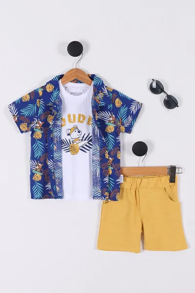 saks-mavisi-3-6-yas-baskili-dokuma-gomlek-3lu-erkek-cocuk-takim-266983