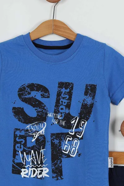 Saks Mavisi (3-6 Yaş) Surf Baskılı  Şortlu Erkek Çocuk Takım 254501