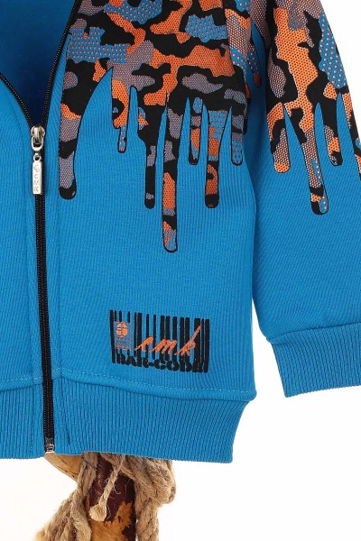 Saks Mavisi (3-7 Yaş) Barcode Baskılı Üç İp Şardonlu Erkek Çocuk Hırka 146611
